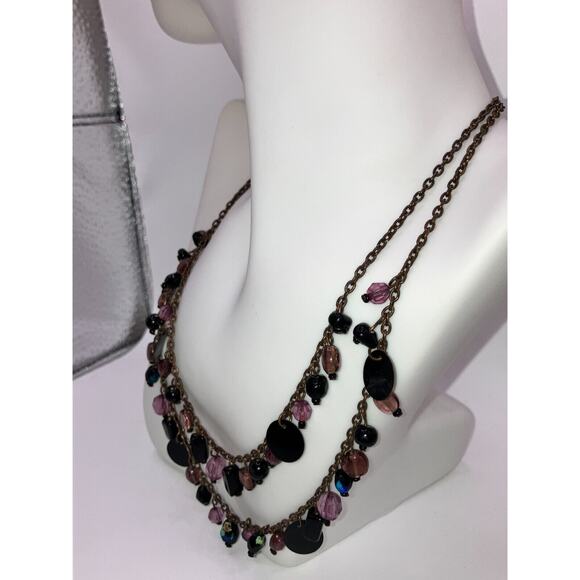 Lavender Crystal & Purple Glass Beaded 2 Layers Copper Chain 19.25" Necklace! - Picture 5 of 7